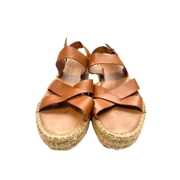 Madewell cross sandals - Gem Madewell‎ The Julie Espadrille Brown Leather Criss Cross Ankle Strap Sandals-8M
